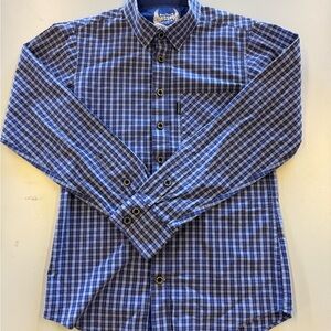 Gong Show Men's Blue Plaid Long-Sleeve Button-Up Shirt small